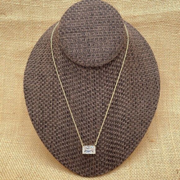 Clear Diamonite East/West Drop Necklace Gold Tone Real Collections Adrienne 17" - Picture 1 of 8